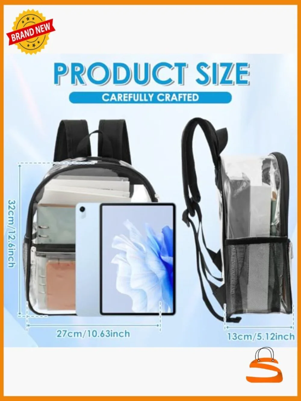 Clear Backpack for Stadium Events, 13x11x5 Concert Bag, Transparent PVC